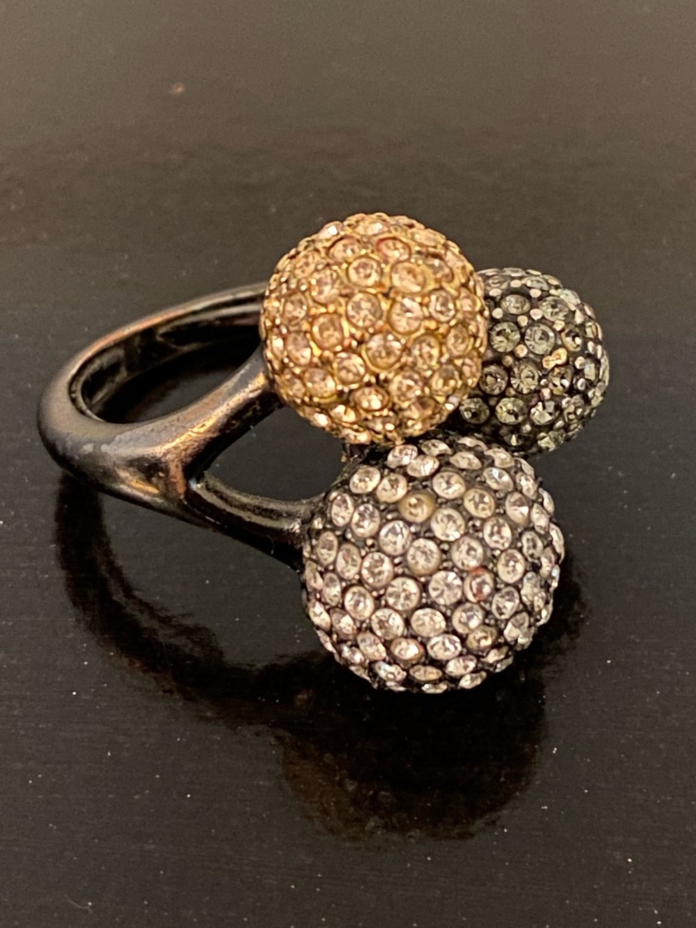Stella & Dot Soiree Trio Pave Ball Ring Adjustable